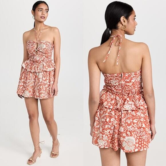 NWT Ulla Johnson Halter Neck Elastic Waist Isidro Romper Orange Blossom Size: 0 - Picture 10 of 10